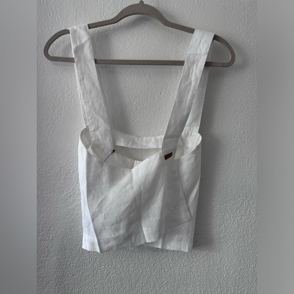 LUNYA Woven Linen Crossback Tank Medium Sincere White Cropped Top Pajama Lounge - Picture 6 of 10
